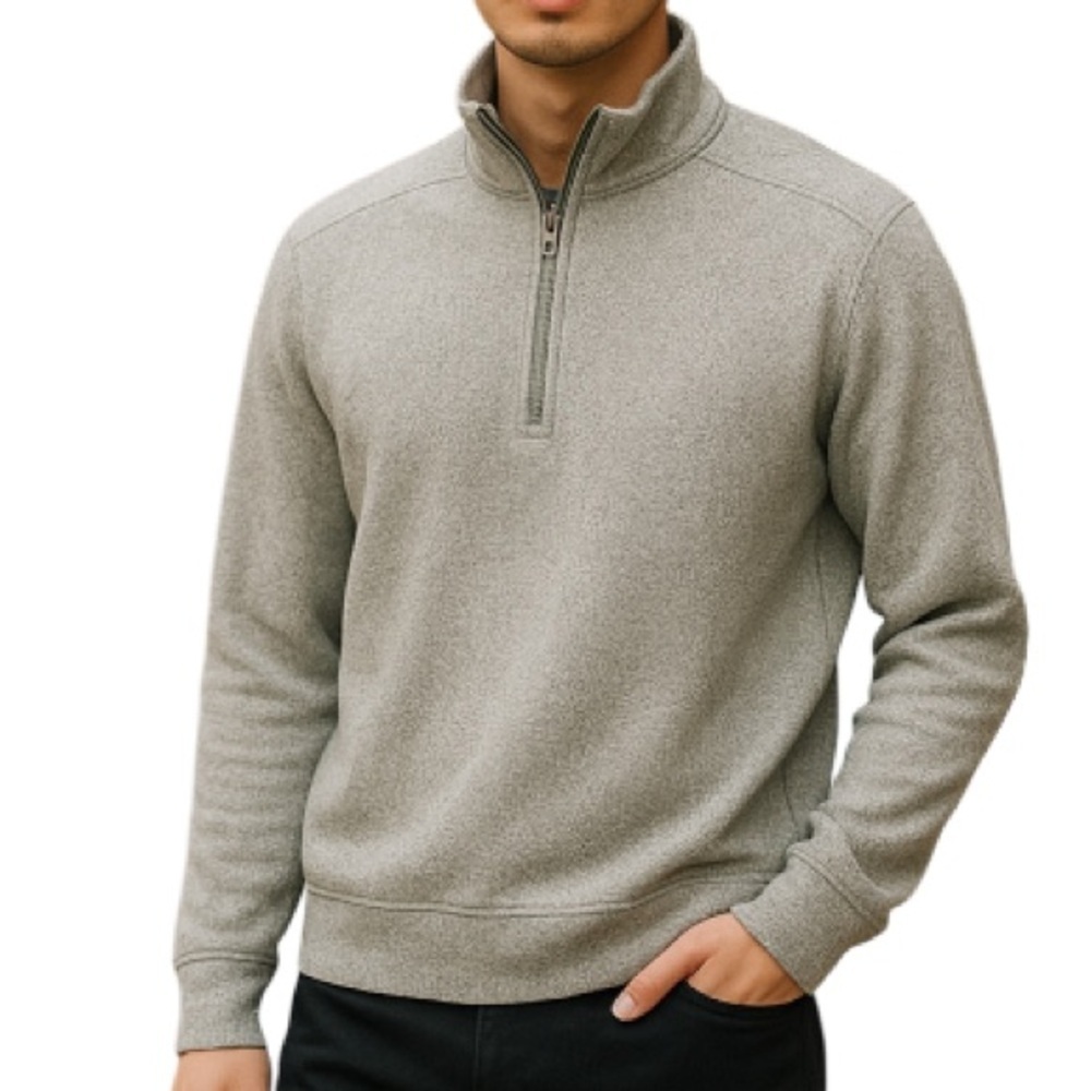 FAR WEST Mens Heather Grey Quarter Zip Sweater Jersey Knit Cabincore Gorpcore M